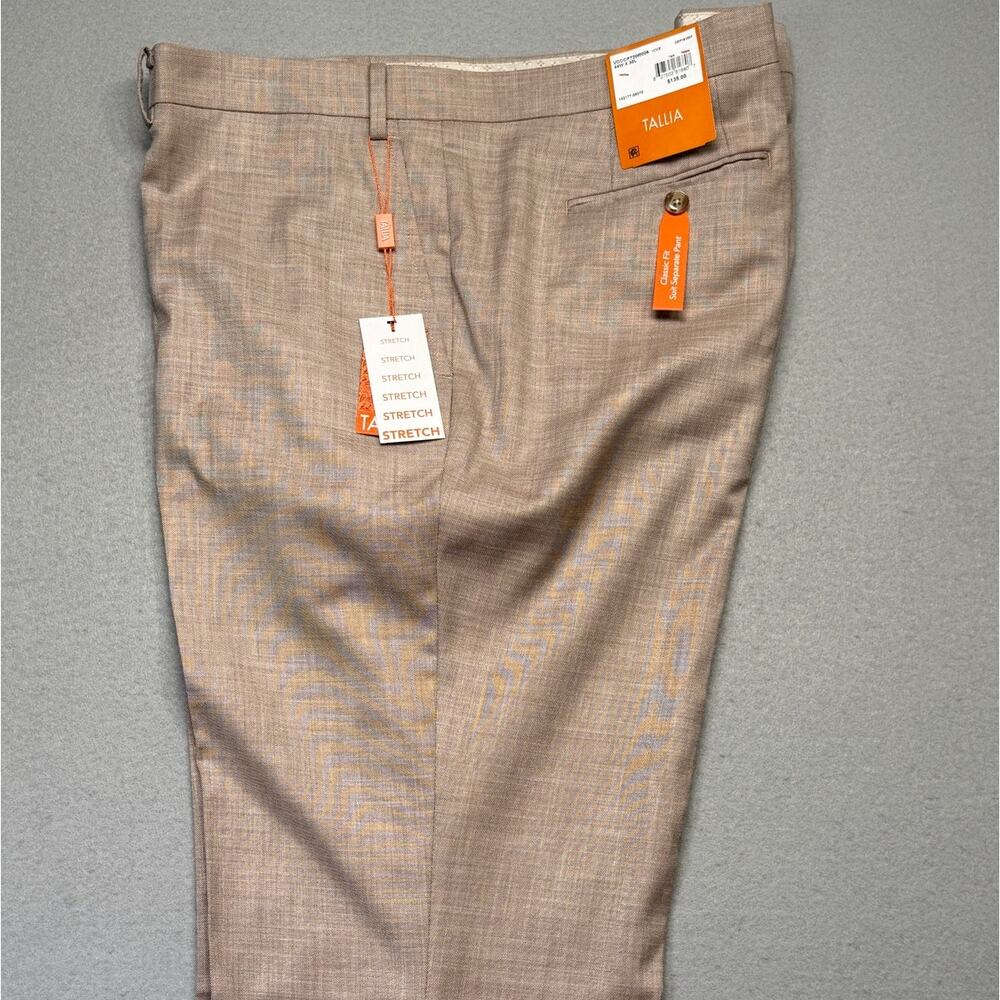 Tallia Men's Classic Fit Stretch Suit Separate Pant Tan 44x30 $135